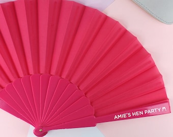 Personalised Pink Hand Fan, Hen Party Fan, Bridal Party Favours for Hen Do Abroad, Summer Beach Themed, Destination Wedding - Custom Name