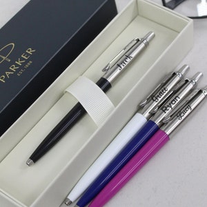 Gepersonaliseerde Parker-jotterpen, gegraveerde metalen balpen, directie, personeel, pensioen, relatiegeschenk, cadeau hem/haar, geschenkverpakking
