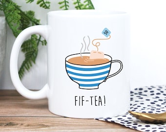 男性への50歳の誕生日プレゼント、「FIF-TEA」のカラフルなデザインのコーヒーマグ、夫やお父さんへの50歳の誕生日プレゼント、お茶好きの方への50歳の誕生日プレゼント
