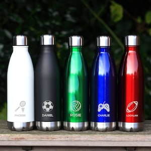 Personalised Water Bottle Vacuum Insulated Stainless Steel Flask 500ml, Gym Bottle, Double Wall, Gift - Sports, Hobby Icon & Custom Name