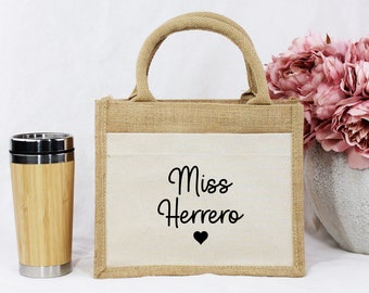 Personalised Teacher Bag, Teacher Tote Bag, Jute Lunch Bag, Large, Medium & Small Eco Friendly Bag, Teacher Gift, TA Gift, Thank You Teacher
