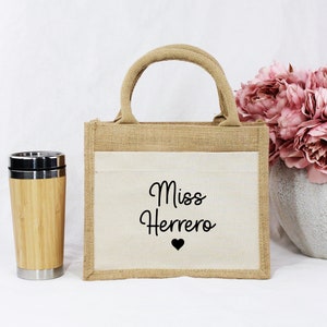 Personalised Teacher Bag, Teacher Tote Bag, Jute Lunch Bag, Large, Medium & Small Eco Friendly Bag, Teacher Gift, TA Gift, Thank You Teacher