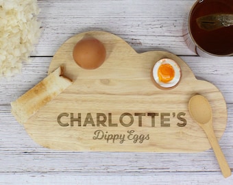 Cloud Shaped Personalised Dippy Eggs Board with Custom Name, Wooden Breakfast Board, Egg & Toast Board , Kids Egg and Soldiers Plate
