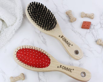 Personalised Wooden Dog Grooming Brush, Laser Engraved with Pet's Name Double Sided Detangling Comb Your Fury Friends Long or Short Fur Hair
