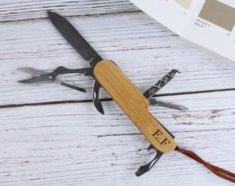 Personalised Wooden Multi Tool with Initials Grandad Fathers Day Gift Dad DIY Essentials Birthday Gifts for Him, Men Monogrammed Multitool