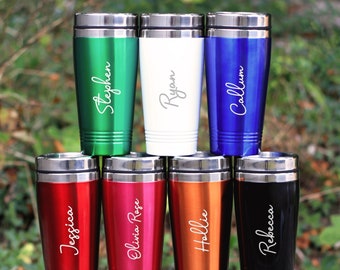 Personalised Stainless Steel Travel Cup, Insulated Drinks Flask, Laser Engraved Travel Mug, Reusable Coffee, Tea Cup, Bridesmaid Gift