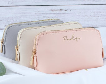 Personalised Make Up Bag, PU Leather, Bride Bridesmaid Gift for Her, Girlfriend Present, Monogram Cosmetic Bag, Toiletry Beauty Bag for Wife