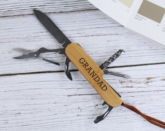 Personalised Wooden Multitool with Any Name Grandad Fathers Day Gift Daddy DIY Essentials Birthday Gifts 9 Features Engraved Multi Tool