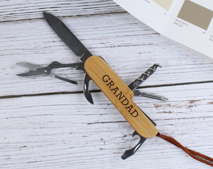 Personalised Wooden Multitool with Any Name Grandad Fathers Day Gift Daddy DIY Essentials Birthday Gifts 9 Features Engraved Multi Tool