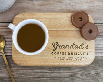 Personalised Grandad's Coffee & Biscuit Board, Engraved Wood Treat Tray, Father's Day Gift for Dad, Grandad, Grandpa, Birthday Gifts for Him