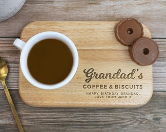 Personalised Grandad's Coffee & Biscuit Board, Engraved Wood Treat Tray, Fathers Day Gift for Dad, Grandad, Grandpa, Birthday Gifts for Him