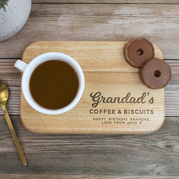 Personalised Grandad's Coffee & Biscuit Board, Engraved Wood Treat Tray, Father's Day Gift for Dad, Grandad, Grandpa, Birthday Gifts for Him