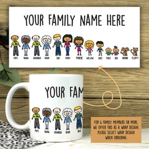 Personalised Family Portrait Mug, Family Names Gift, Family Prints, Pet Illustration, Mother's Day, Birthday Gift for Mum, Dad Coffee Mug