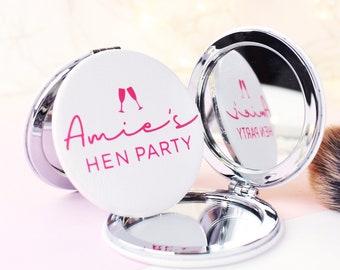 Hen Party Mirror Luxury Personalised White / Pink PU Leather Compact Mirror, Hen Party Bag Favours, Bridal Gift for Hen Do, Bride Tribe