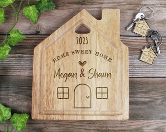 Home Sweet Home House Shaped Board Personalised House Warming Board with Keyring Option, Moving House Gift, New Home, His & Hers Homeowner