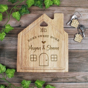 Home Sweet Home House Shaped Board Personalised House Warming Board with Keyring Option, Moving House Gift, New Home, His & Hers Homeowner