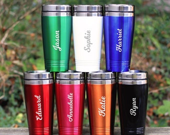 Personalised Stainless Steel Travel Coffee Cup, Insulated Metal Tumbler, Work Car Mug on the go,  Double Walled with Sliding Drinking Spout