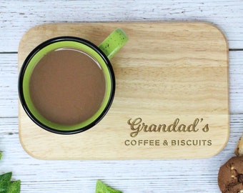 Grandad's Coffee & Biscuits Board, Engraved Wood Treat Tray, Christmas Gift for Dad, Grandad, Grandpa, Coffee Lover Birthday Gifts for Him