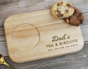 Dad's Tea & Biscuit Board, Engraved Wood Treat Tray, Personalised Father's Day Gift for Daddy, Grandad, Grandpa, Birthday Gifts for Him