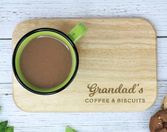 Grandad's Coffee & Biscuit Board, Engraved Wood Treat Tray, Christmas Gift for Dad, Grandad, Grandpa, Birthday Gifts for Him, Coffee Lover