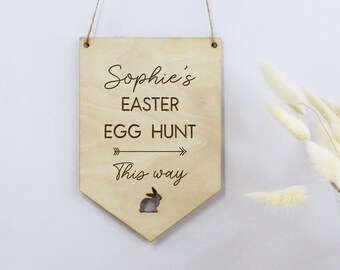 Easter Egg Hunt sign, Bunting for Easter, Easter Egg Hunt This Way Sign with Child’s Name, Hanging Easter Decoration, Hunt for Easter eggs