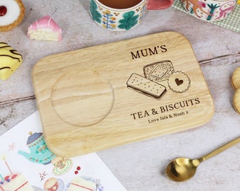 Mummy’s Tea & Biscuits Board, Engraved Wood Treat Tray, Personalised Mother’s Day Gift for Mummy, Mum, Mam, Birthday Gifts for Her