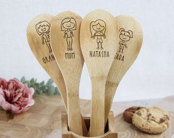 Family Engraved Wooden Spoon / Baking with The Family Bamboo Wooden Spoon, Personalised Baker Spoon for Everyone. Girls, Boys, Men & Women