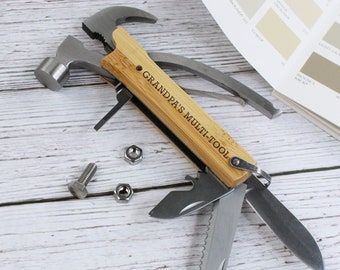 Personalised Hammer Dad Can Fix It Multitool Grandad Fathers Day Gift Daddy DIY Birthday Gift 13 Features Engraved Multi Tool with Any Text