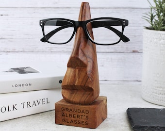 Men’s Glasses Stand, Personalised Fathers Day Gift for Grandad, Wooden Glasses Holder Specs Stand for Dad, Grandad, Teacher End of Term Gift