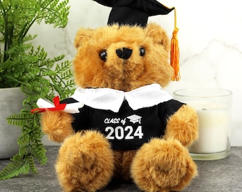 Graduation Bear, Personalised with Class of 2024, Congratulations on Your Graduation, Keepsake Gift, Gown, Mortarboard Hat and Scroll