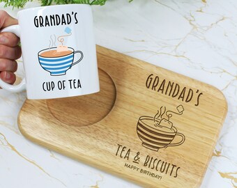 Grandad's Tea & Biscuits Board with Coffee Mug Option, Wood Treat Board, Father's Day Gift, Birthday Gifts for Grandpa, Dad, Daddy