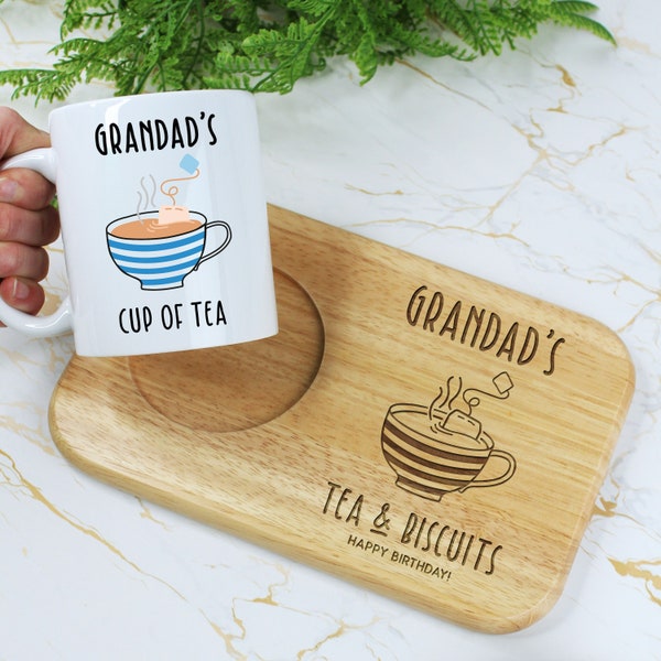 Personalised Grandad's Tea & Biscuits Board with Coffee Mug Option, Wood Treat Board, Father's Day, Birthday Gifts for Grandpa, Dad