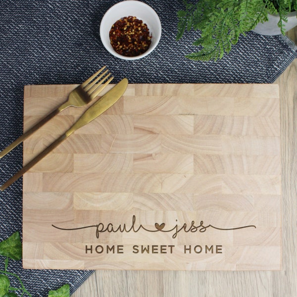 Personalised Names Engraved Large Wooden End Grain Chopping Board for Couples, 5th Wedding Anniversary, Engagement, Housewarming Cutting