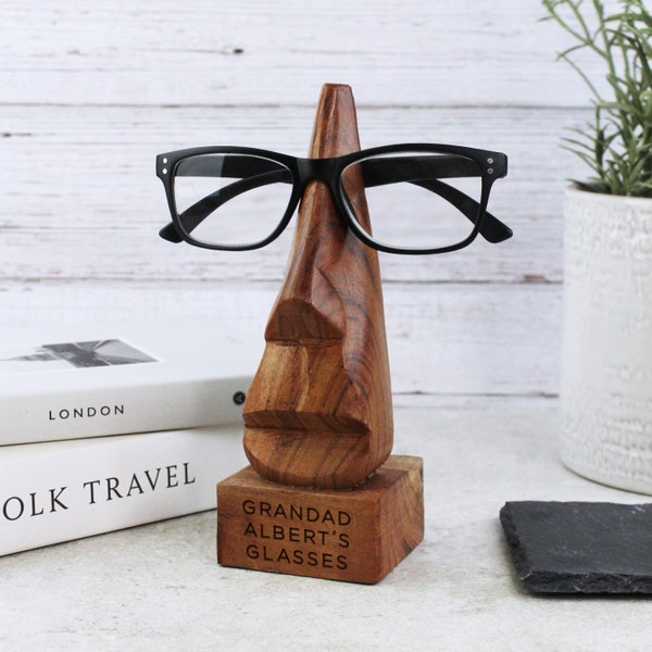 Men’s Glasses Stand, Personalised Fathers Day Gift for Grandad, Wooden Glasses Holder Specs Stand for Dad, Grandad, Teacher End of Term Gift