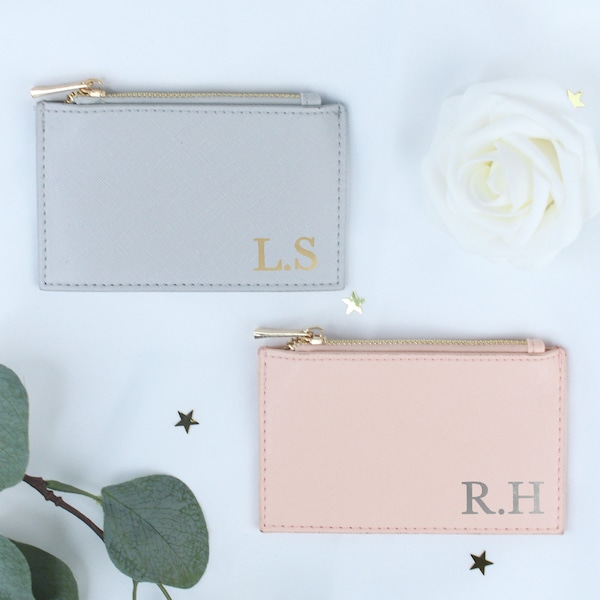 Valentinstag Geschenk für sie, kleine Handtasche & Kartenhalter, personalisiert mit Initialen, kleine Münze Handtasche Geldbörse, Monogramm Initiale