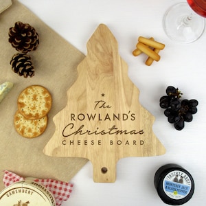 Personalised Christmas Tree Shaped Cheese Board, Wooden Cheese Plate, Family Name.. Xmas Cheeseboard, Festive Foodie Gifts, Mum Dad Gift