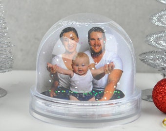 Globo di neve personalizzato Cornice per fotografia glitterata, Famiglia, Nuovo bambino, 2022 Foto Ricordi Regalo di Natale, Regalo neonato, Regalo nonno