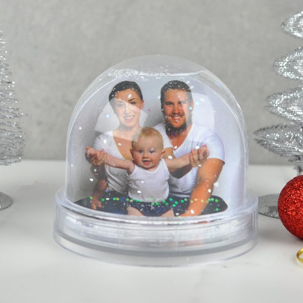 Personalised Snow Globe Glitter Photograph Frame, Family, New Baby, 2022 Photo Memories Christmas Gift, Newborn Gift, Grandparent Gift