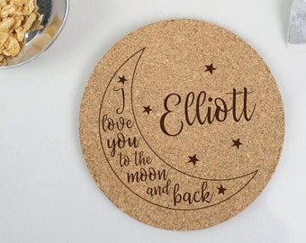 Square / Round Cork Coaster, Birthday, Anniversary Gift, I Love You To The Moon and Back, Personalised Coaster, Gift for Her, Gift for Him