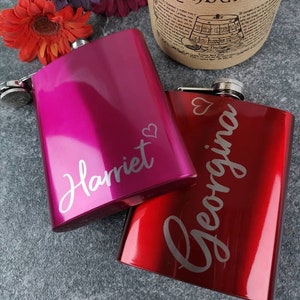 Personalised Hip Flask Stainless Steel 7oz Wedding, Gift For Her, Bridesmaid, Maid of Honour, Birthday - Any Name & Heart Laser Engraved