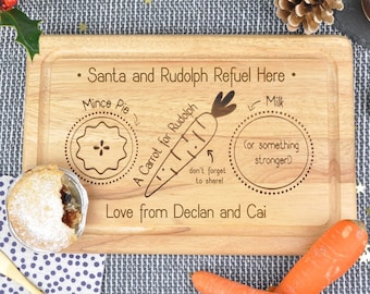 Personalised Christmas Eve Board, Mince Pie for Santa | Father Christmas, Carrot and Milk for Rudolph Treat, Wooden Xmas Eve Treat Plate