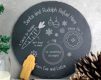 Personalised Christmas Eve Board, Mince Pie for Santa | Father Christmas, Carrot and Milk for Rudolph Treat, Slate Xmas Eve Treat Plate