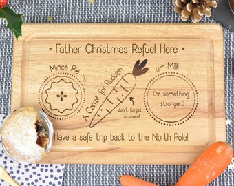 Personalised Wooden Xmas Eve Treat Plate, Christmas Eve Board, Mince Pie for Santa | Father Christmas, Carrot and Milk for Rudolph Treat
