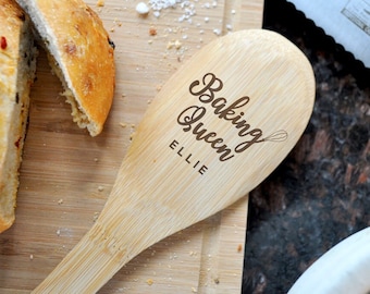 Personalised Baking Queen Wooden Spoon, Baking Award, Laser Engraved Mixing Spoon, Custom Baking Gift, Birthday Cooking Kitchen Gifts