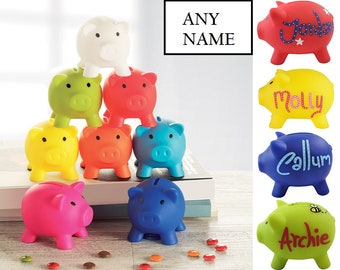 Hand Drawn Personalised Children's Piggy Bank Customized Money Box ANY Name Slogan Quotes Kids Adults Gifts Pot of Dreams for Savings Coins