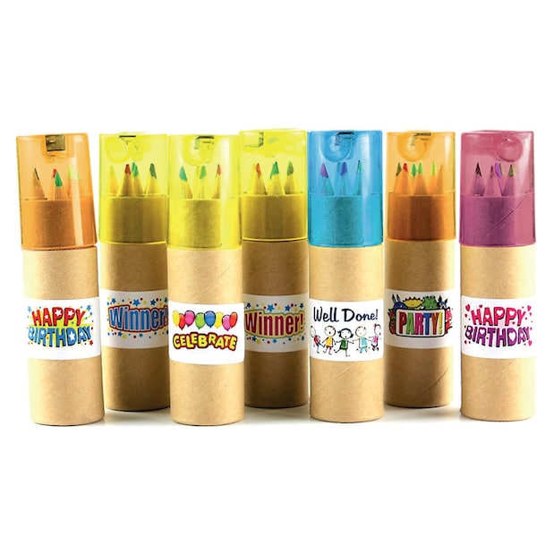 10 Pack of Customised Pencil Tube Labels Christmas Halloween Birthday Teacher's Gift Baby Shower Kid's Arts Crafts Party Bag Stocking Filler