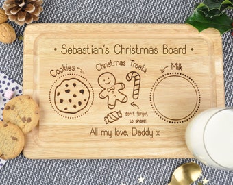 Personalised Christmas Board, Cookies and Milk Tray | Wooden Xmas Treat Plate Gift for Kids Children Him Her