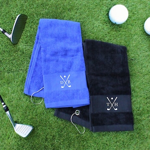 Personalised Golf Towel with Initials, Golf Lover Gift, Cotton Golf Towel, Gift for Golfer, Dad Father&#39;s Day Gift, Luxury Golfing Accessory