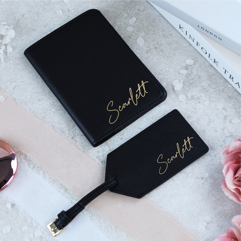 Personalised Passport Holder & Luggage Tag Travel Set with Name, Travel Gift, PU Leather Luggage, Passport Covers, Honeymoon, Hen Party Gift image 9