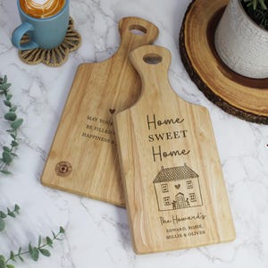 Personalised Home Paddle Chopping Board, Wooden Family Name Board, Moving House, New Home Gift, Housewarming Gifts, Home Sweet Home Cutting Board